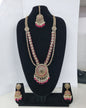 Traditional Pastel Sea Green Long Necklace Set with Jhumkas
