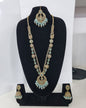 Rose Petal Pink Stone Long Necklace Set with Jhumkas
