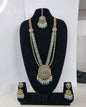 Traditional Pastel Sea Green Long Necklace Set with Jhumkas