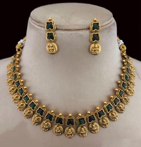 Emerald Green Lakshmi Motif Choker Set
