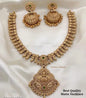 Matte Gold Lakshmi Pendant Necklace Set with Royal Blue Accents
