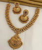 Matte Gold Lakshmi Pendant Necklace Set with Royal Blue Accents