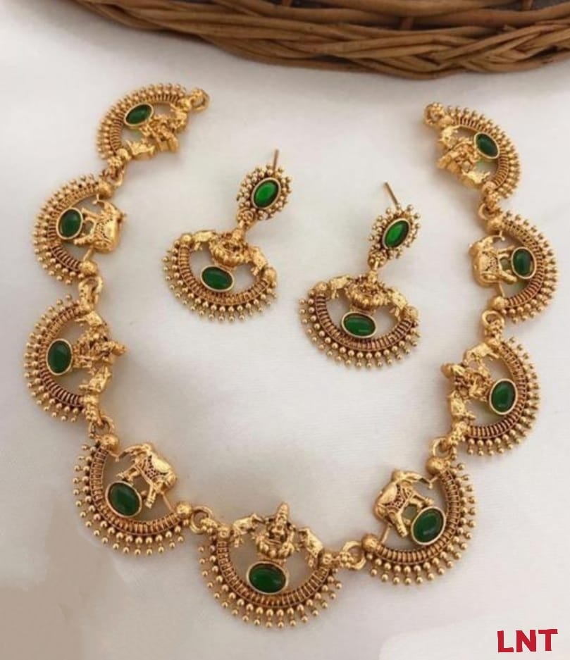 Traditional Gajalakshmi Elephant Temple Jewellery Set with Ruby & Emerald Stones