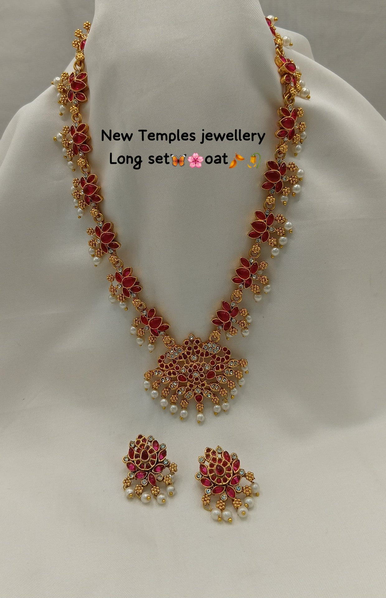 Ethnic Lotus Multi-Color Long Necklace with Jhumkas Set