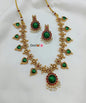 Emerald Green Cabochon Temple Necklace with Textured Gold Beads
