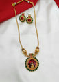 Gold Goddess Lakshmi Pendant with Emerald Green Stones