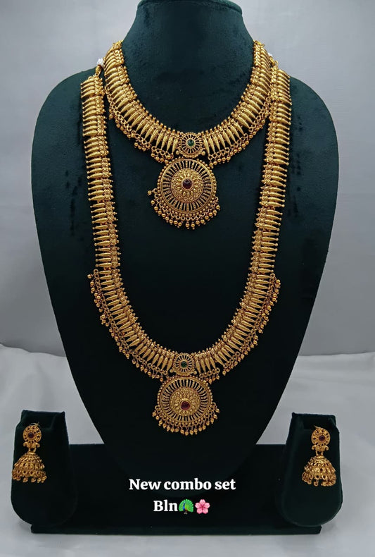 Sunburst Temple Haram Bridal Combo Jewellery Set