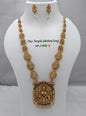 Gold Square Lakshmi Pendant Long Necklace Set