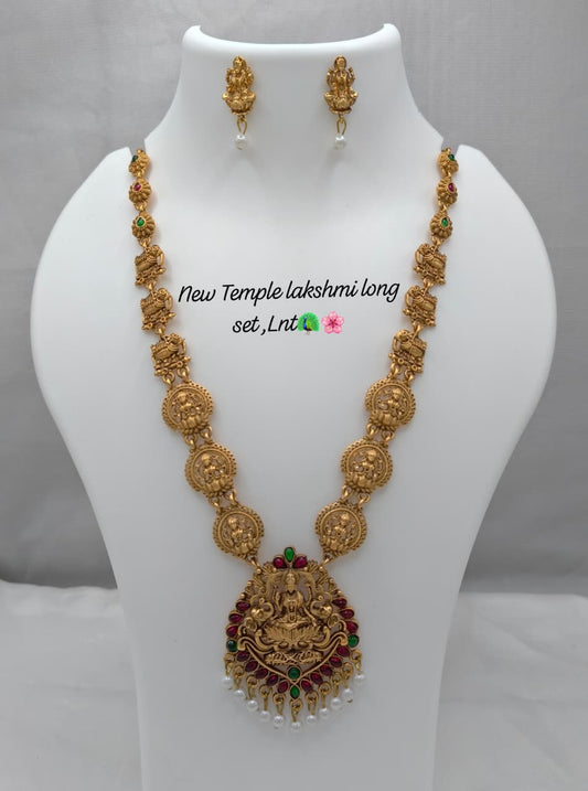 South Indian Lakshmi Motif Temple Long Necklace Set