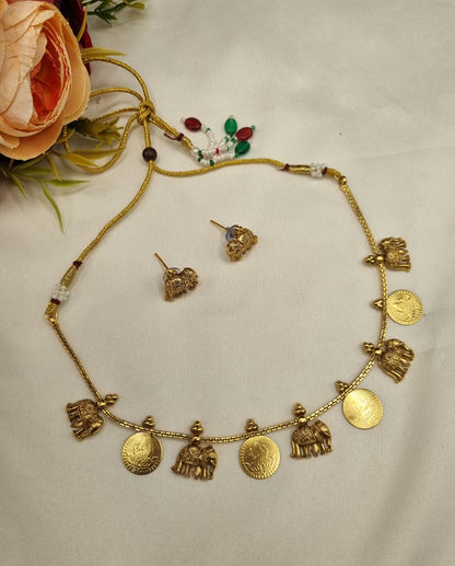 SOUTH STYLE ELEPHANT & COIN CHARM NECKLACE SET