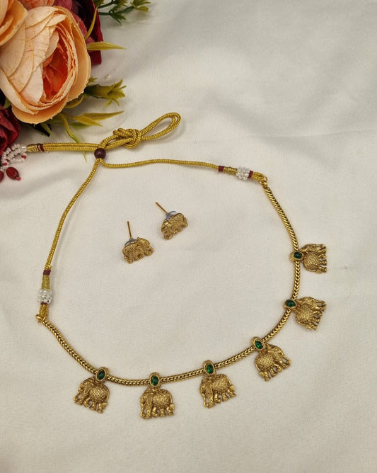 South Elephant Motif Necklace & Stud Earrings Set
