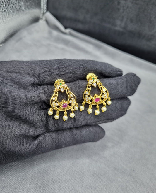 Sparkling Multi-Stone AD Temple Earrings