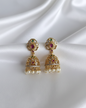 Antique Statement Earrings with Ruby Stone and Pearl Drops