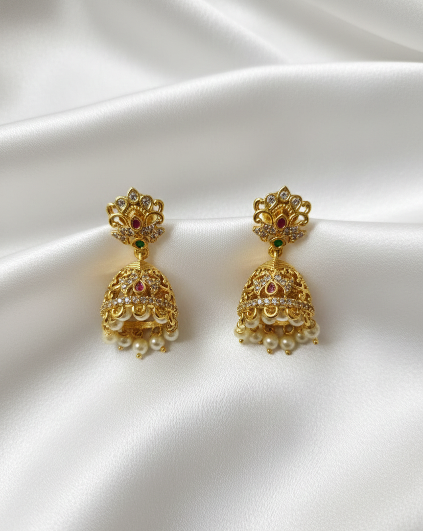 Antique Statement Earrings with Ruby Stone and Pearl Drops