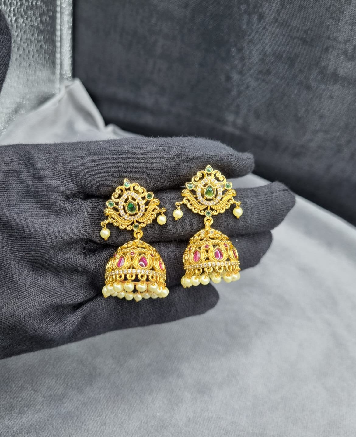 Gold-Tone Regal Jhumka Earrings
