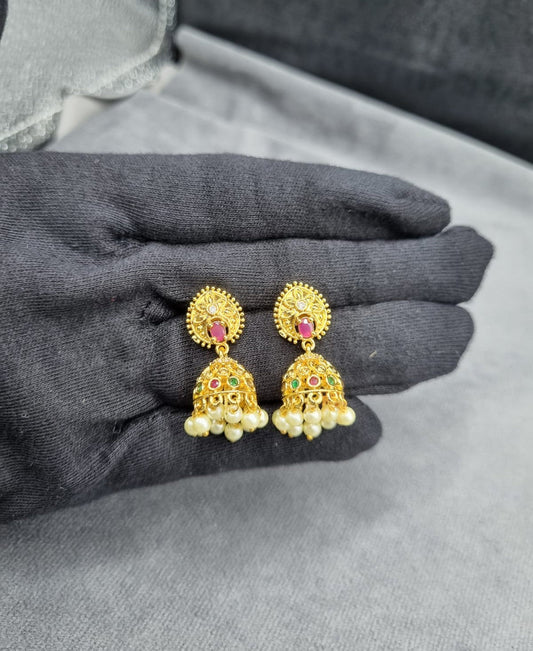 Gold-Tone Temple Jhumka Earrings