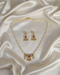 Elegant Pearl Gold Plated Square Pendant Necklace with Matching Dangle Earrings