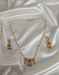 Elegant Pearl Gold Plated Square Pendant Necklace with Matching Dangle Earrings