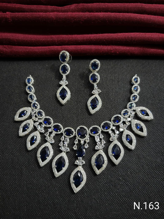 Deep Navy "Azure Leaf" AD Statement Necklace with Long Earrings