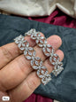 Silver-Tone American Diamond Floral Bangle Pair