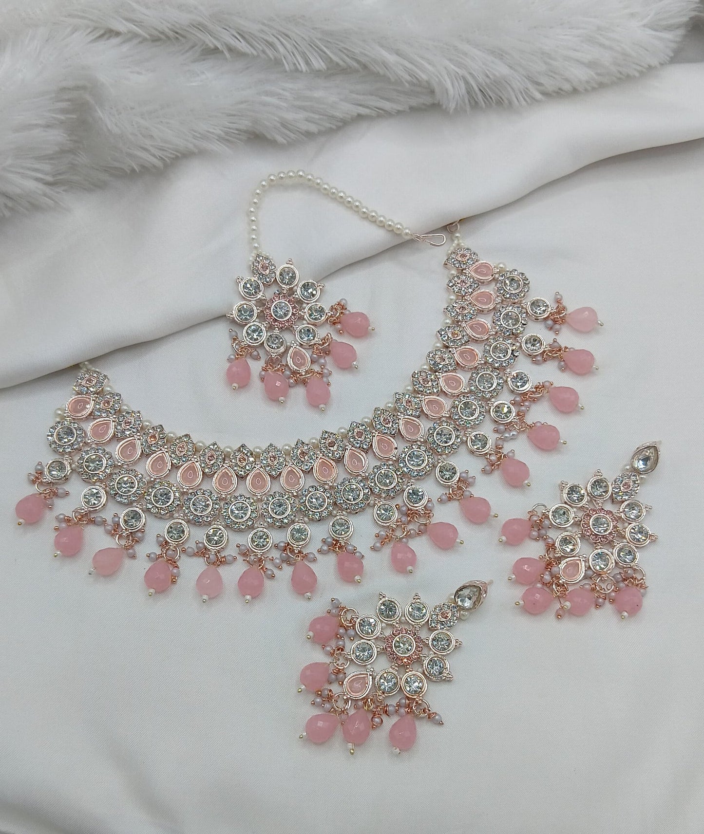 Purple & White Stone Bridal Choker Set