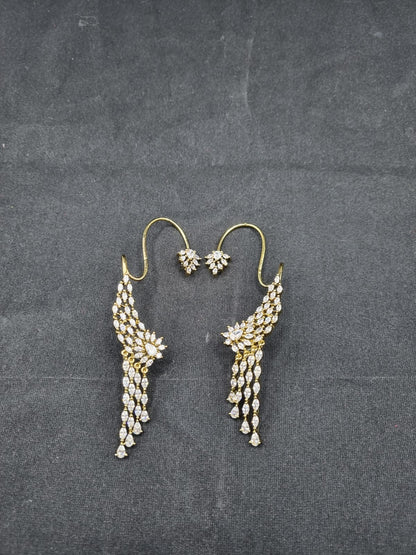 Radiant Marquise Crystal Ear Cuffs Gold Plated Statement Drop Earrings