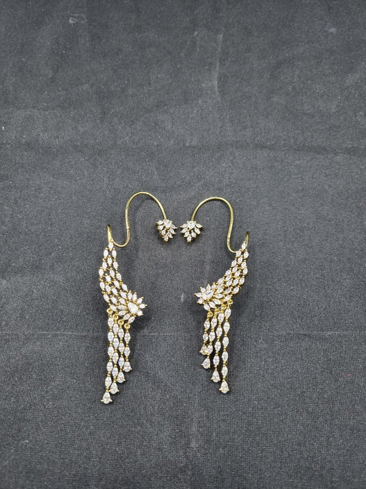 Radiant Marquise Crystal Ear Cuffs Gold Plated Statement Drop Earrings