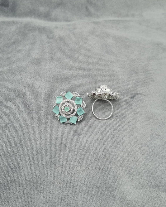 Silver Finish American Diamond Floral Statement Ring