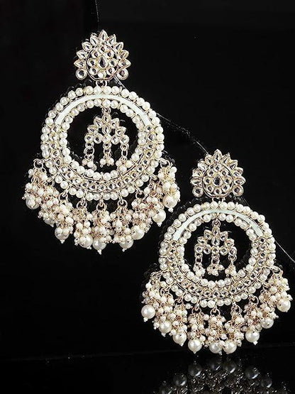 Large Traditional Indian Chandbali Earrings Beads & Pearls For Woman